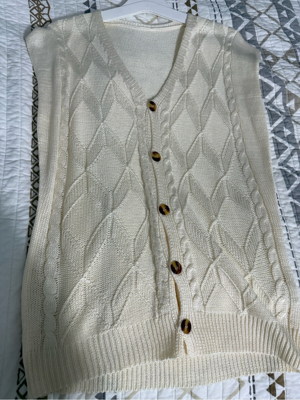 SHEIN Cream Cable Knit Button-Front Sweater Vest